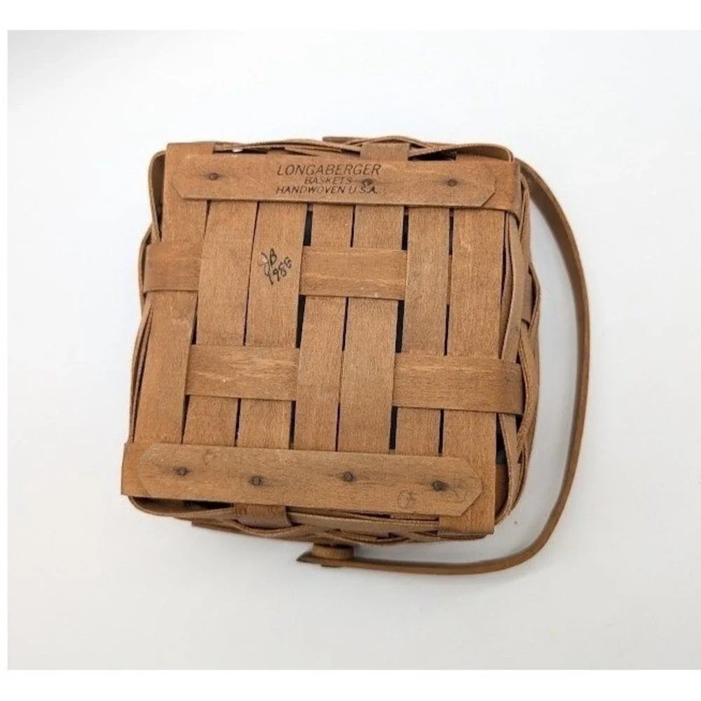 Vintage 80s Longaberger Berry Basket Swing Handle Handwoven Napkin Storage Cabin